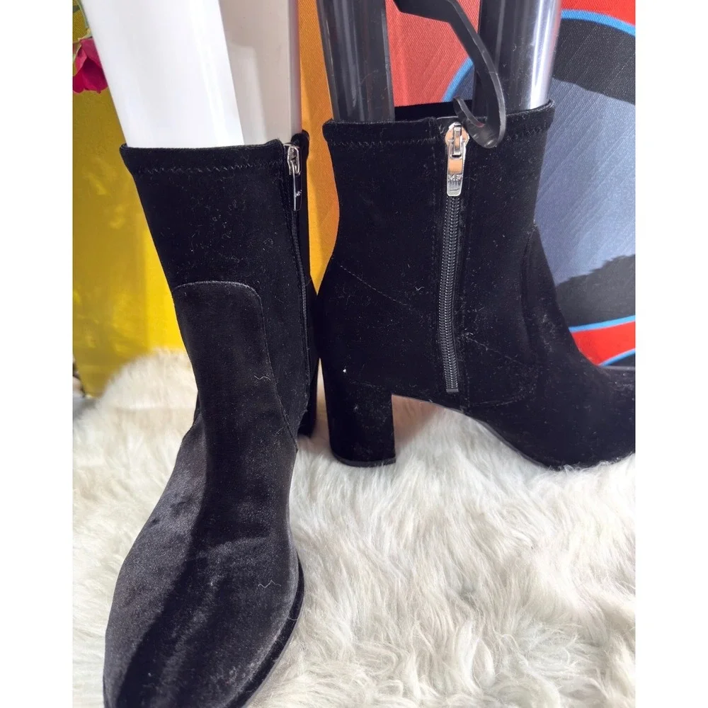 Marc Fisher Womens Black Velvet Block Heel Ankle Sock‎ Boots 8M Side Zip Booties